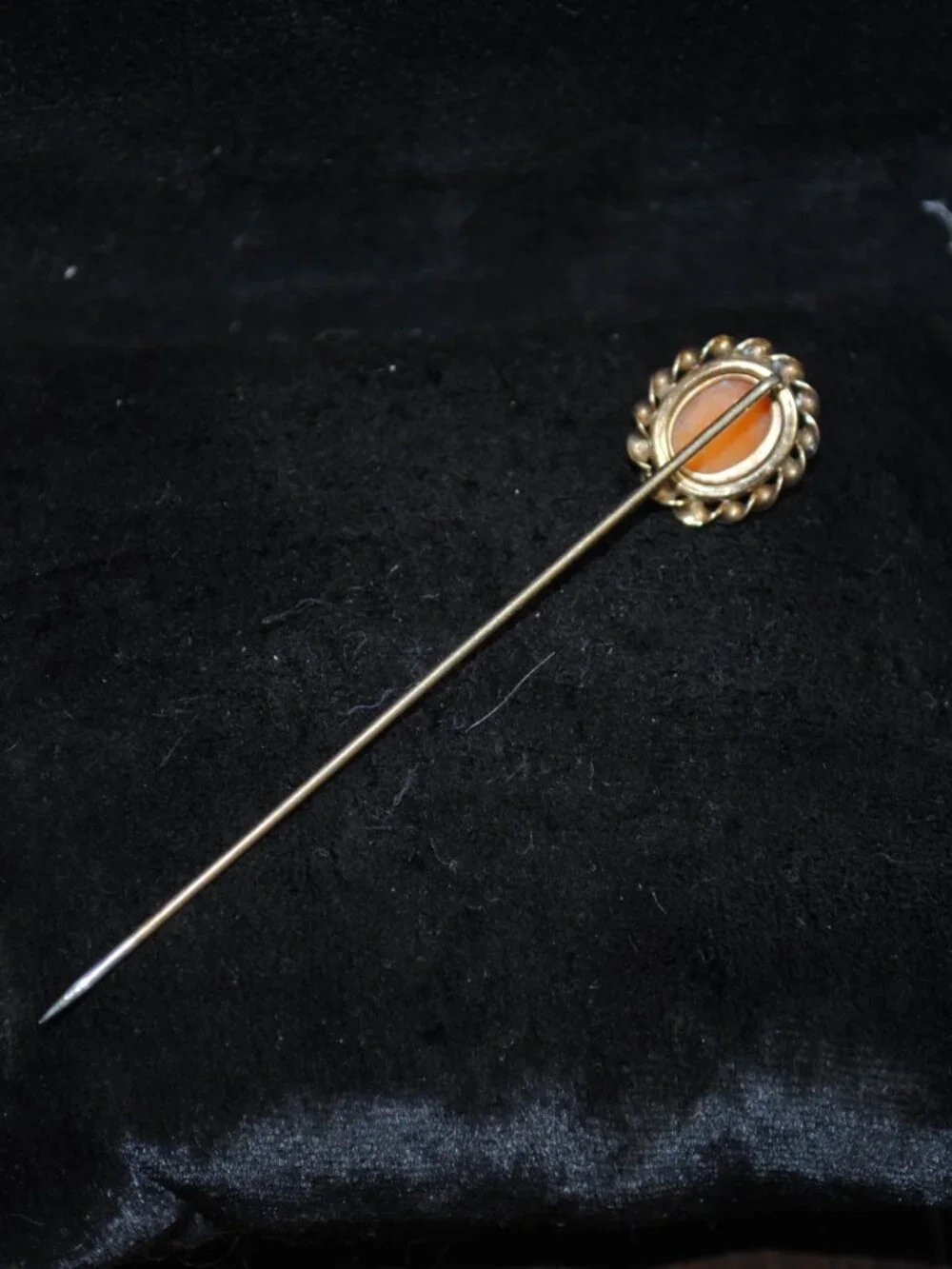 Vintage Carved Shell Cameo Stick / Tie Pin with Rope Twist Border